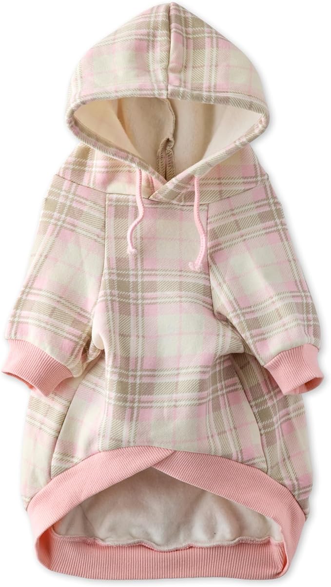 Rocky II - The Extra Comfy Hoodie, Organic Cotton and Recycled Poly Dog Hoodie Pet Coat Sweater for Small, Medium, Large Dogs, Pink Chesterfield Plaid, XX-Large