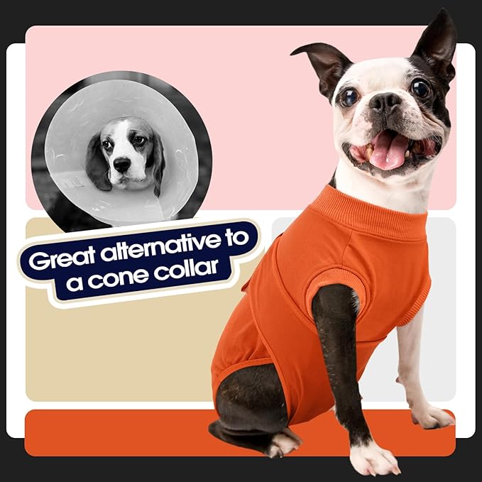 FUAMEY Dog Recovery Suit Male,Dogs Surgery Neuter Suits Puppy Spay Shirts for Female Protect Dog's Skin Anti Licking Abdominal Wounds Doggie Onesie Pet Bodysuit Alternative to Cone Orange S