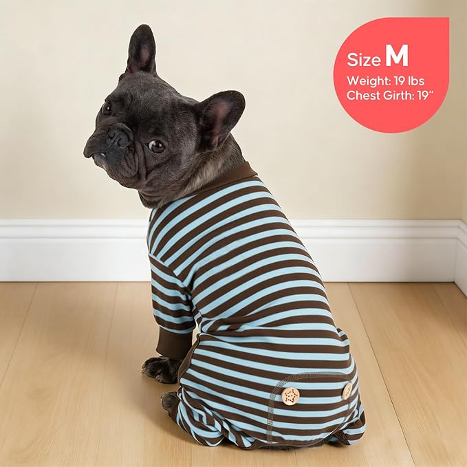 KYEESE Dog Pajamas, Comfy Soft Dog Pajamas for Small Dogs Pet Onesie, Fleece Pet Clothes Dogs PJS with 4 Legs, Stretchy Pets Sleepwear Pets Jumpsuit, Blue Striped, M