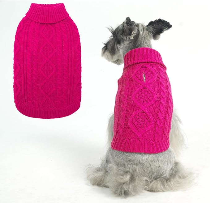 BINGPET Thermal Knitted Dog Sweater for Small Medium Large Dogs,Winter Dog Cat Coat Warm Sweartershirts Outfits,Classic Cable Knit Turtleneck Pullover Dog Jumper Coat Warm Sweartershirts(Rosered,XS)