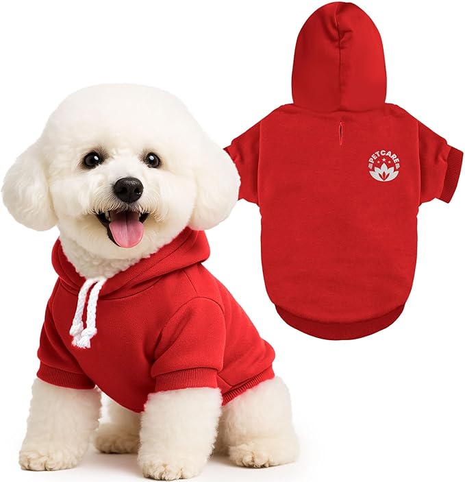 PETCARE Dog Hoodie Sweaters for Small Medium Dogs Cats Cute Soft Warm Fleece Puppy Sweaters Dog Clothes Hoodies Sweatshirt Reflective Fall Winter Chihuahua Yorkie French Bulldog Outfits, Red
