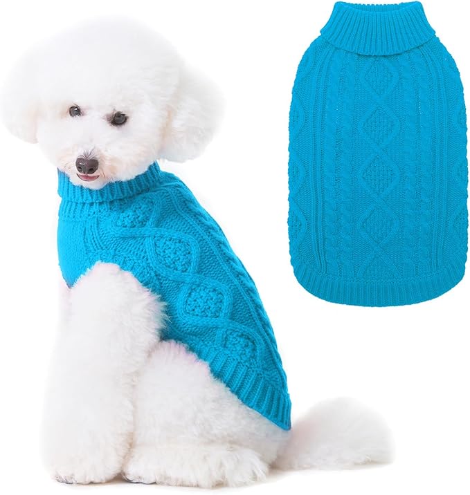 BINGPET Thermal Knitted Dog Sweater for Small Medium Large Dogs,Winter Puppy Cat Coat Warm Sweartershirts Outfits,Classic Cable Knit Turtleneck Pullover Dog Jumper Coat Warm Sweartershirts