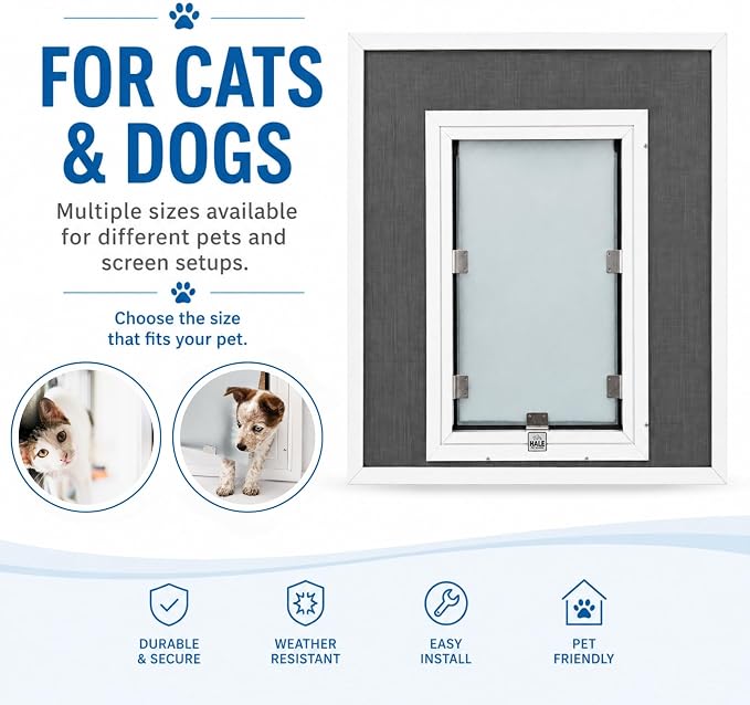 Screen Cat & Dog Doors | Single Flap | Under 1/2" Frame Screen Doors ONLY | Skilled Install Required | Heavy Frame Extruded Aluminum | Steel Reinforced Corners | Fresh Air in, Bugs Out | Hale Pet Door