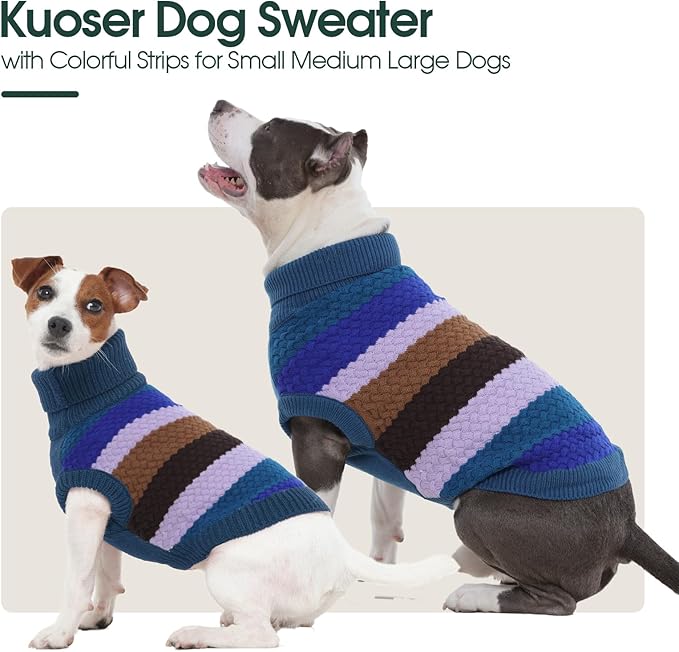 Kuoser Dog Sweater, Warm Dog Sweaters for Small Dogs Pet Christmas Outfit, Soft Puppy Holiday Sweater with Harness Hole Thermal Pet Winter Clothes Doggy Pullover Jumper for Dogs Boy Girl, Blue S