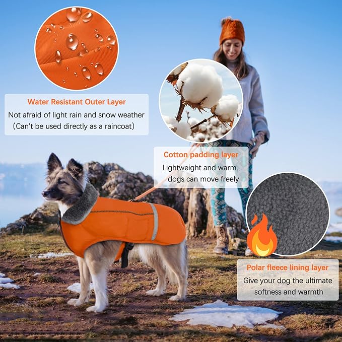 QBLEEV Warm Dog Coat Reflective Dog Jacket, Waterproof Dog Winter Coat Turtleneck Dog Clothes for Cold Weather, Thick Fleece Dog Snowsuit Christmas Dog Vest Pet Apparel for Small Medium Large Dogs 3XL