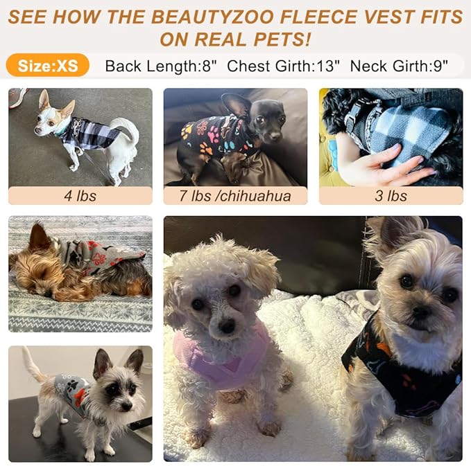 BEAUTYZOO XS Dog Sweaters, Soft Fleece Vest Pullover Dog Jacket with D-Ring Leash Attachment, Warm Winter Dog Clothes Cold Weather Doggy Chihuahua Sweater for Small Dogs Cats Boy or Girl,Black XS