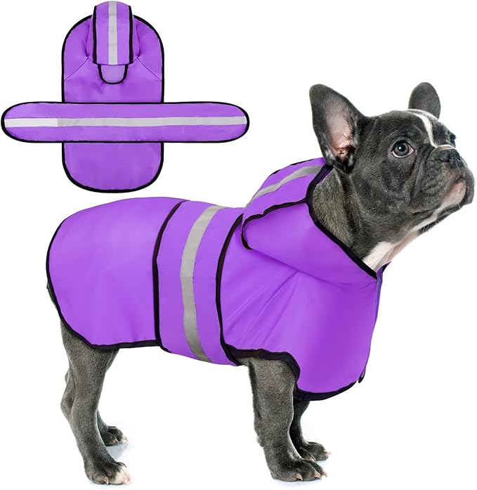 Paiaite Dog Raincoat: Hooded Slicker Poncho, Durable Waterproof Jacket with Reflective Stripes for Safety, Convenient Leash Hole Adjustable Fit, Perfect for Small, Medium Large Dogs Purple L