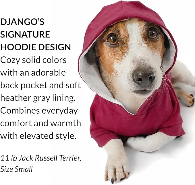 DJANGO Dog Hoodie – Warm Winter Dog Sweater & Fully Lined, Cozy Sweatshirt for Small & Medium Dogs, Dachshunds – Soft, Stretchy, Puppy Hoodie with Leash Portal, Elastic Waistband – Burgundy Red, Small