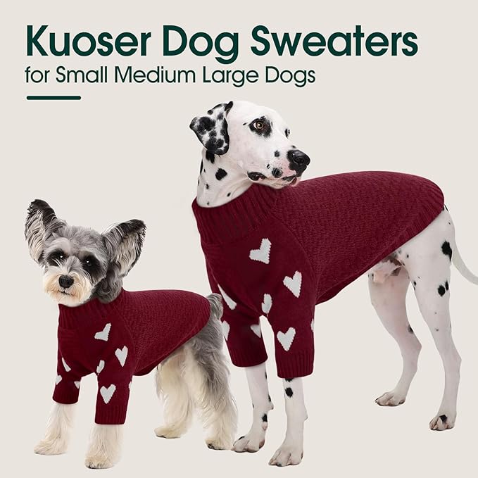 Kuoser Dog Sweater,Soft Dog Sweaters for Small Dogs,Turtleneck Thick XS Dogs Sweater Christmas Outfit,Cold Weather Pet Winter Clothes Doggie Knitwear Girls Boys for Fall Xmas,Red XS