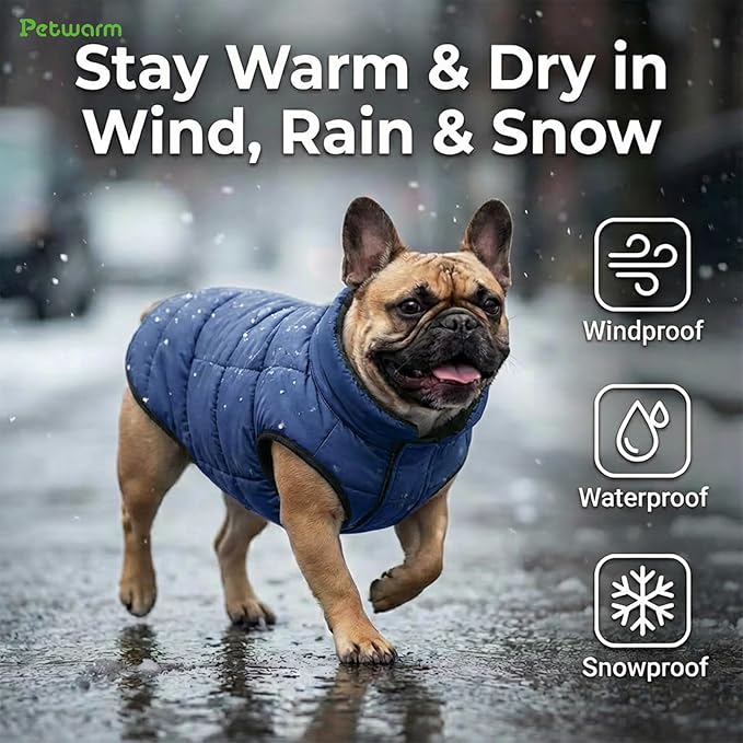 PetWarm Reversible Dog Cold Weather Coats, Waterproof Dog Puffer Vest, Vest for Dogs with Hook-and-Loop Strap, Windproof Outdoor Coat for Winter Walks and Snowy Days, Blue, XL