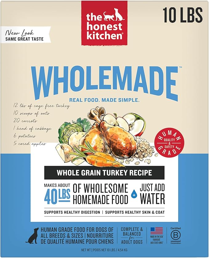 The Honest Kitchen Human Grade Wholemade™ Dehydrated Whole Grain Dog Food - Complete & Balanced Meal or Topper - Turkey 10 lb Box
