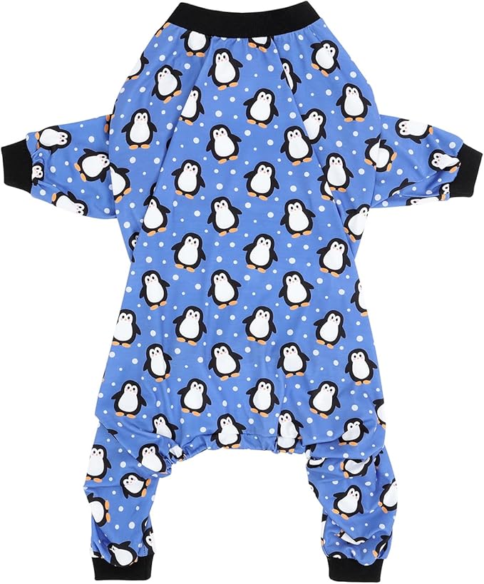 HDE Dog Pajamas One Piece Jammies Jumpsuit Pet Clothes Outfit Stretchy Lightweight Comfy Shirt Pjs for M-3XL Dogs Penguin Polka Dots - M