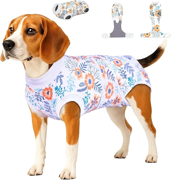 PetWarm Dog Surgical Recovery Suit, Onesies for Dogs, Surgery Suit for Dogs, Pet Abdominal Wounds Bandages Female Male Dog Onesie for Spay Neuter, Flower Pattern, Orange, S