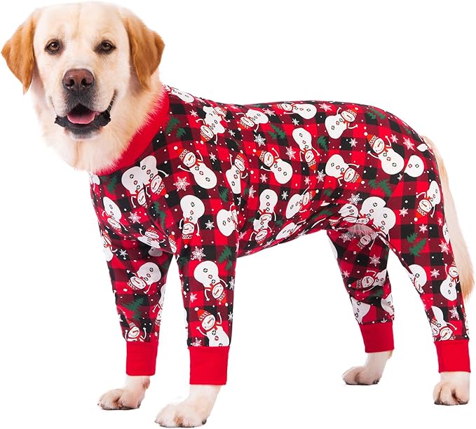 Dog Recovery Suit After Surgery Female Male, Medium Large Dog Neuter Shirt Cone Alternatives Prevent Licking Surgical Onesies (Xmas Snowman, 2XL)