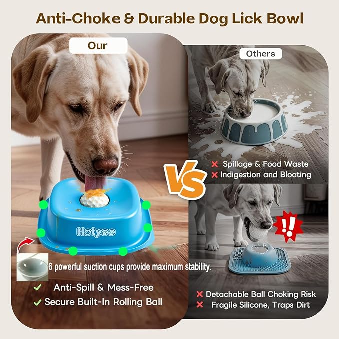 Dog Lick Bowl with Rolling Ball, Slow Feeder Lick and Roll Bowl for Dogs Liquid Treat,Dog Licking Bowl for Yogurt & Broth, 350ml Large Capacity Non-Slip Base,Daily Meal & Post,Patent Pending(Blue)