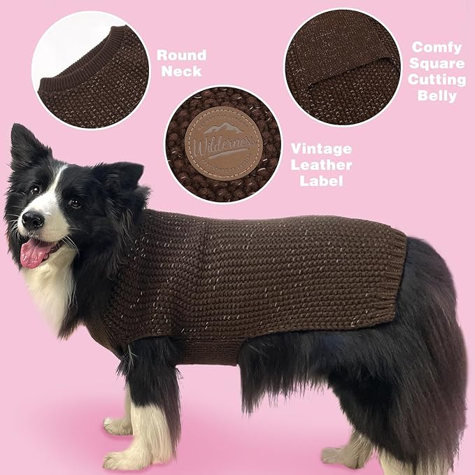 KYEESE Dog Sweater with Leash Hole for Small Dogs Male Warm Pullover with Reflective Thread Soft Knitwear Boy Dog Clothes Cozy Lightweight Thick Sweater Pet Indoor Outdoor Wear,Khaki,X-Small