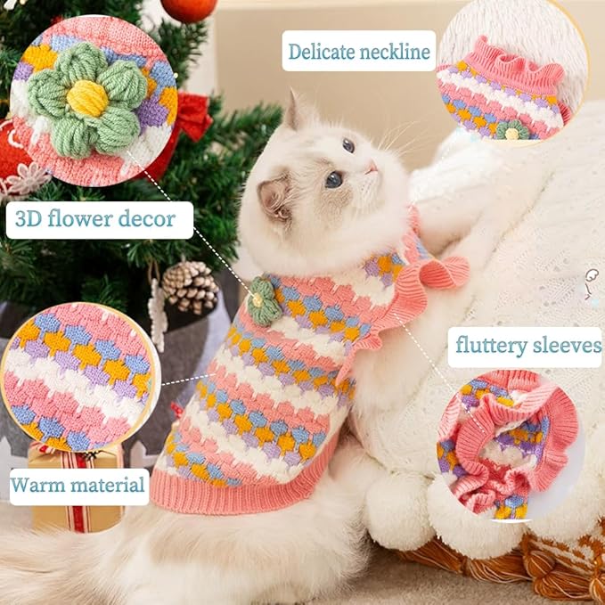 Pink Small Dog Sweater Female, Knitted Cat Sweater, Fall Girl Puppy Clothes, Turtleneck Doggy Cable Knitwear, Warm Pet Clothing for Chihuahua Yorkie Bulldog Teacup (Pink, X-Large)