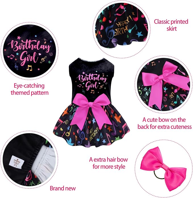 CuteBone Birthday Dog Dresses Velvet Holiday Small Dogs Clothes Onesie Pet Apparel Girl Puppy Skirt with Bow Hair Rope CVA50XXS-D