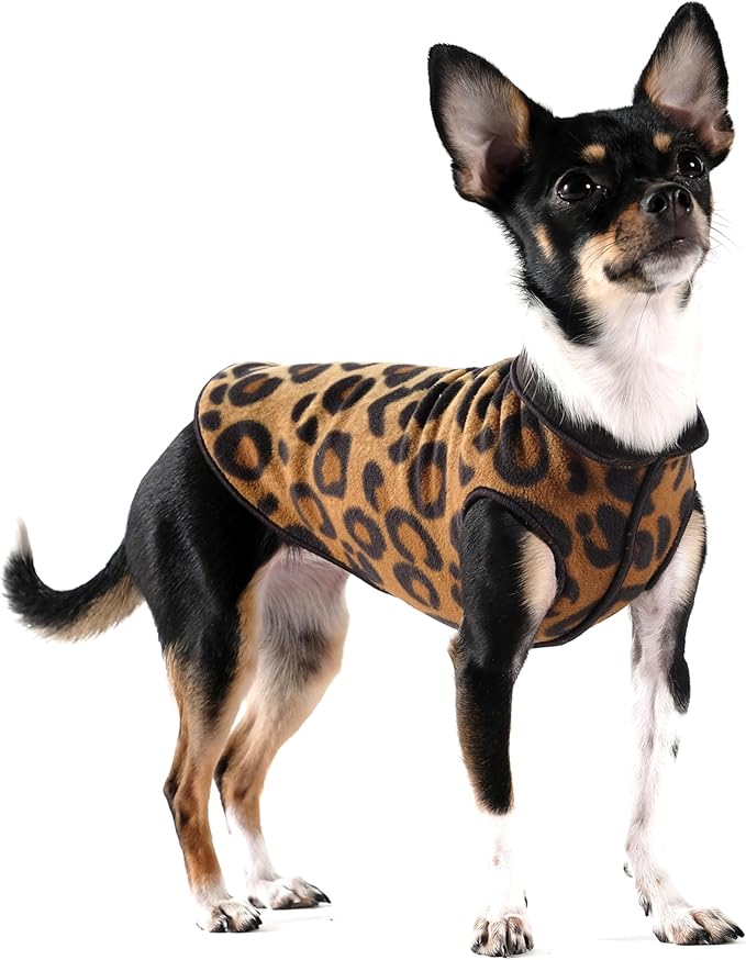 Goldpaw Duluth Double Fleece Dog Sweater Vest for Medium Dogs - Soft, Stretchy Dog Fleece - Warm Pet Jacket for Fall and Winter - Premium Pet Outerwear - Machine Washable - Leopard/Black - Size 16