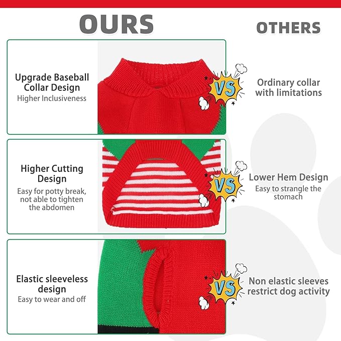 KOOLTAIL Dog Christmas Sweater Winter Clothes - Knitwear Soft Santa Claus Shirt for Cold Weather, Fleece Pet Sweatshirt Pullover Jumper Outfit for Small Medium Large Dogs Puppy Cats Girls Boys Red SM