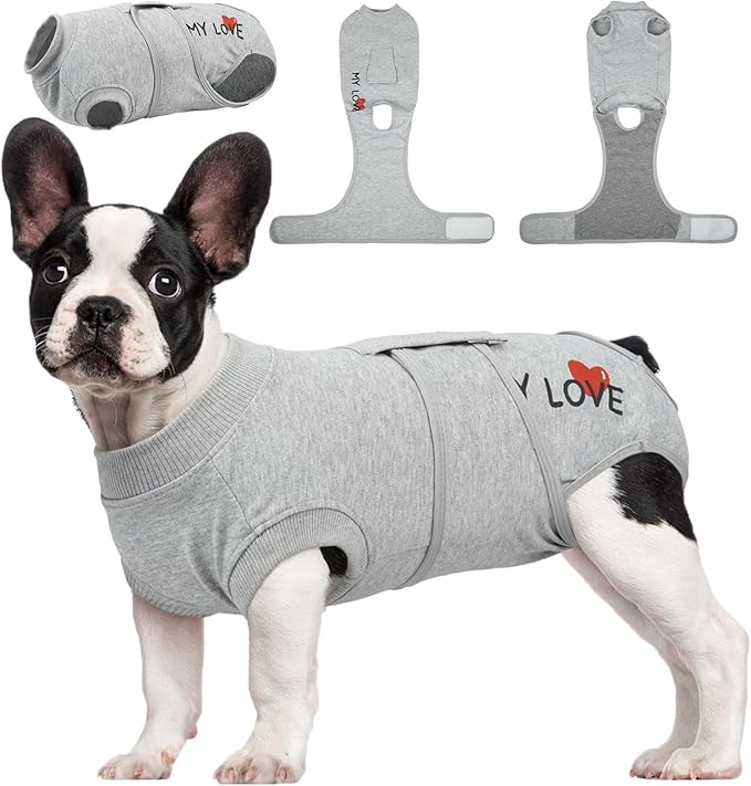 Kuoser Dog Recovery Suit for Male Dogs, Post-Surgery Bodysuit for Spay Neuter, Dog Onesie After Surgery, Anti-Licking Pet Surgical Recovery Suit, Gray S