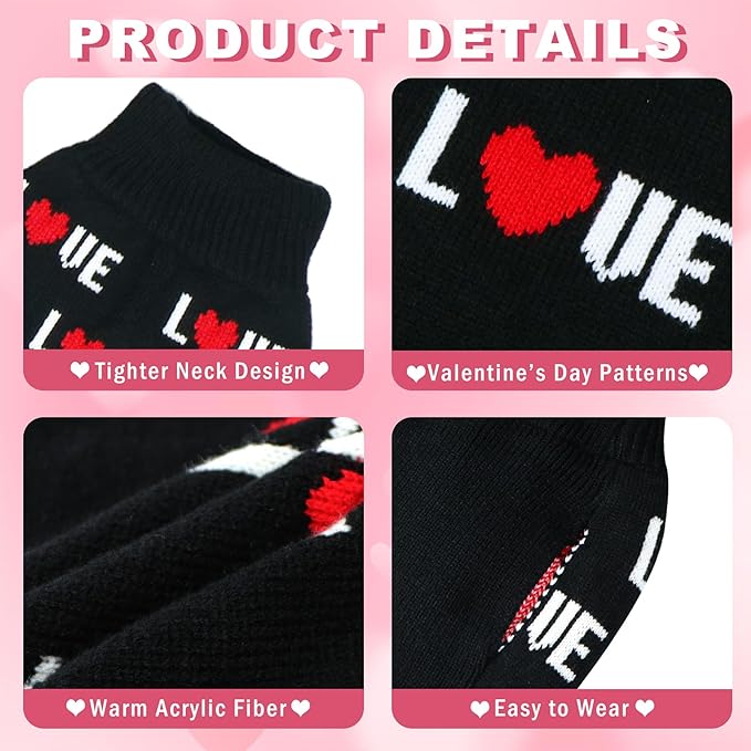 Valentines Dog Sweater, Dog Valentines Clothes Outfit Knitted Sweaters for Small Medium Large Dogs Pets (Black Love, Medium)