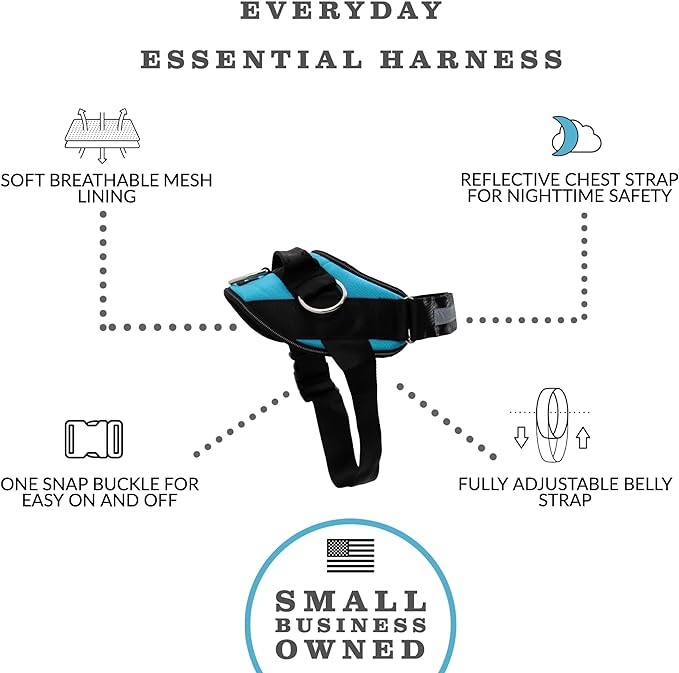 ShawnCo Essential Dog Harness, No-Pull Pet Vest with 3 Leash Clips, No Choke, Reflective, Adjustable and Padded, for Easy Walking and Training for Small, Medium and Large Dogs (Oceanic Blue, L)