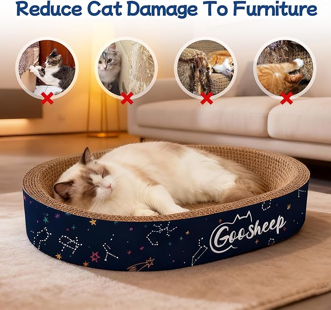 Goosheep 4PSC Cat Scratcher Cardboard 4-in1 Scratching Board for Indoor Cats Oval Corrugated Cardboard Cat Bed Cats Scratching Post