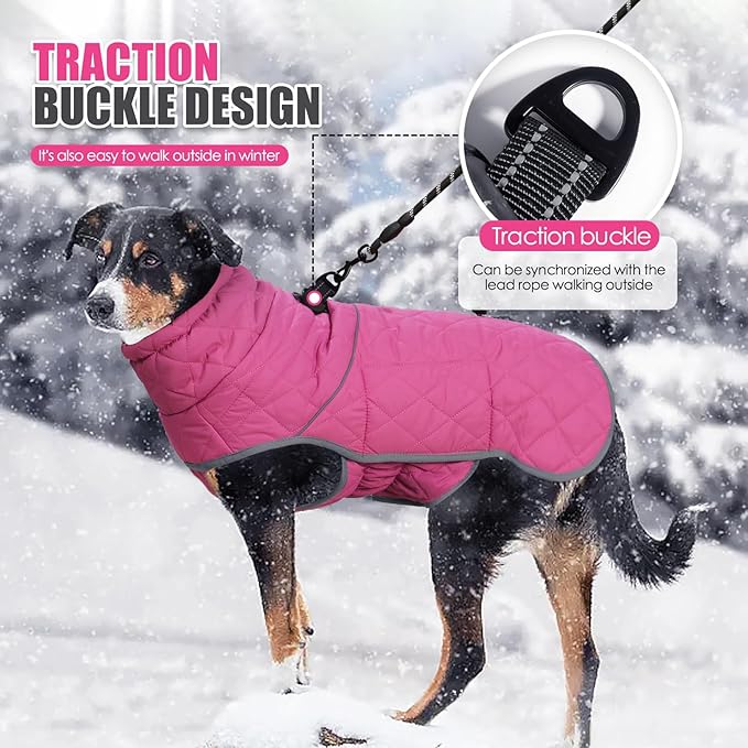 Dog Winter Coat,Waterproof Dog Pullover Jumpsuit,Windproof Jacket for Small Medium Large Dog.High Collar Adjustable Dog Snow Vest(XXXL,Pink)