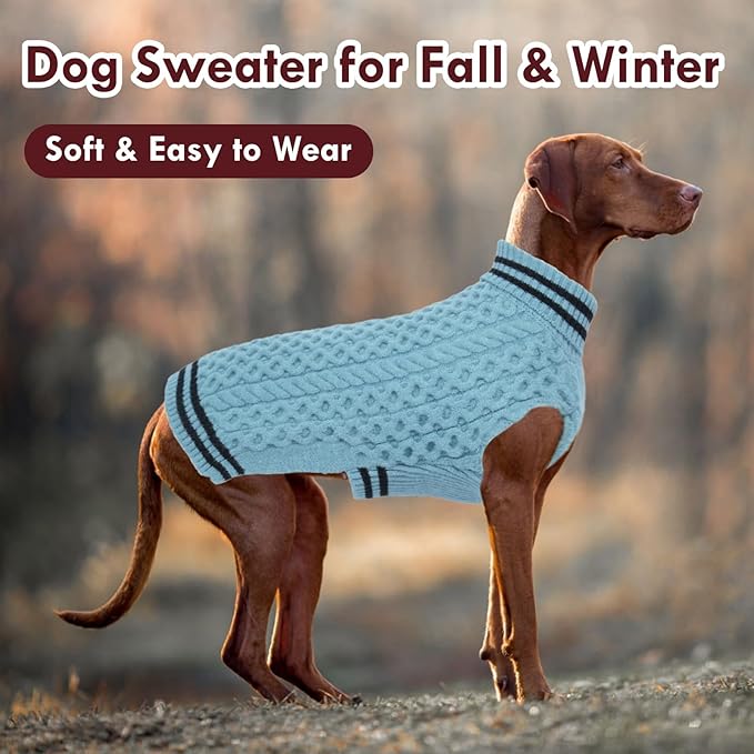 Dog Sweater XL, Fall Turtleneck Thick Knit Pullover, Warm Fall Winter Fleece Sweaters for Dogs Christmas Girl Boy, Blue XL