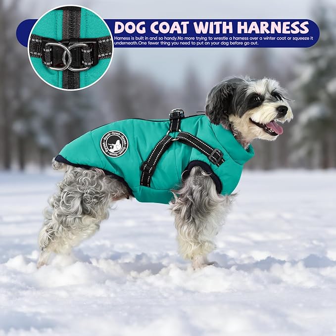 Gyuzh Dog Coat with Harness Puppy Coats Small Dog Harness Jacket Winter Waterproof Jackets for Smal Medium Large Dogs