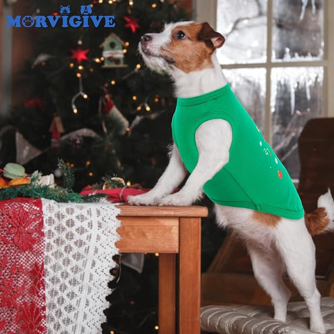 3 Pack Christmas Dog Shirts for Small Dogs,Snowman Dachshund Print T-Shirt,Lightweight Sleeveless Vest,Winter Indoor & Soft Inner Wear,Festival Party Funny Outfits (Red&Green,S)
