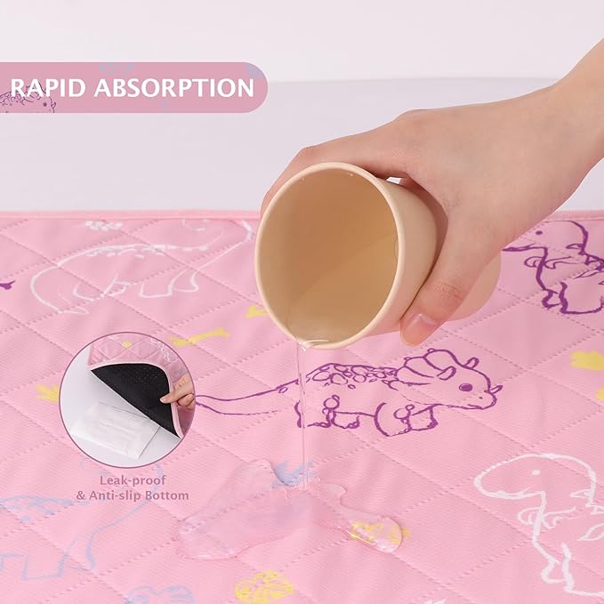 IEUUMLER Washable Pee Pads for Dogs, 2 Pack Non-Slip & Waterproof Whelping Pad, Reusable Puppy Potty Training With Fast Absorbent for Playpen EU007 (Pink Dinosaur, 34"X36"-2pcs)