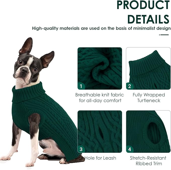 AOFITEE Christmas Dog Sweater, Medium Dog Sweater Girl Boy, Soft Turtleneck Pet Pullover for Winter, Green Dogs Sweaters Knitwear for Jack Russell, Mini Dachshund, Boston Terrier, Schnauzer, Green M
