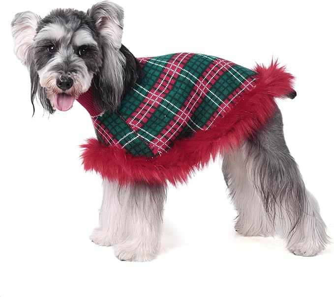 Dog Sweater Cloak, Pearl Cotton Bouclé Yarn Puppy Sweater, Cold Weather Coat Knitwear for Small Dogs, Classic Turtleneck Thick Dog Clothes with Thick Fluff DS-DP01XS