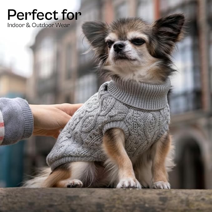Parisian Pet Unisex Dog Sweaters - Pull Over, Turtle Neck Gray Dog Sweater - Cable Knit Thick Pet Sweater - Fall, Winter Doggy Clothes - Flexible Arm Holes Large Dogs Sweaters - 2XL