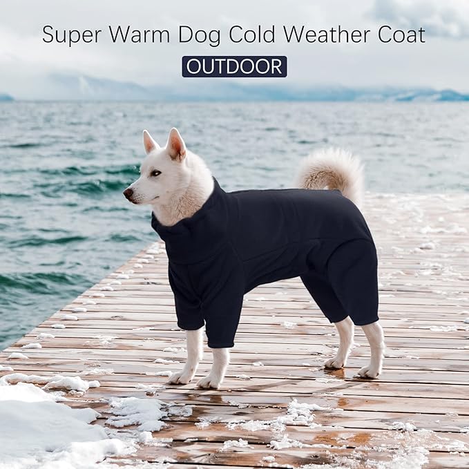 ROZKITCH Dog Pajama with Leg Warmers, Pet Windproof Warm Cold Weather Jacket Vest Cozy Jumpsuit Apparel Outfit Clothes for Large Giant Dog Walking Hiking Sleep Blue 4XL