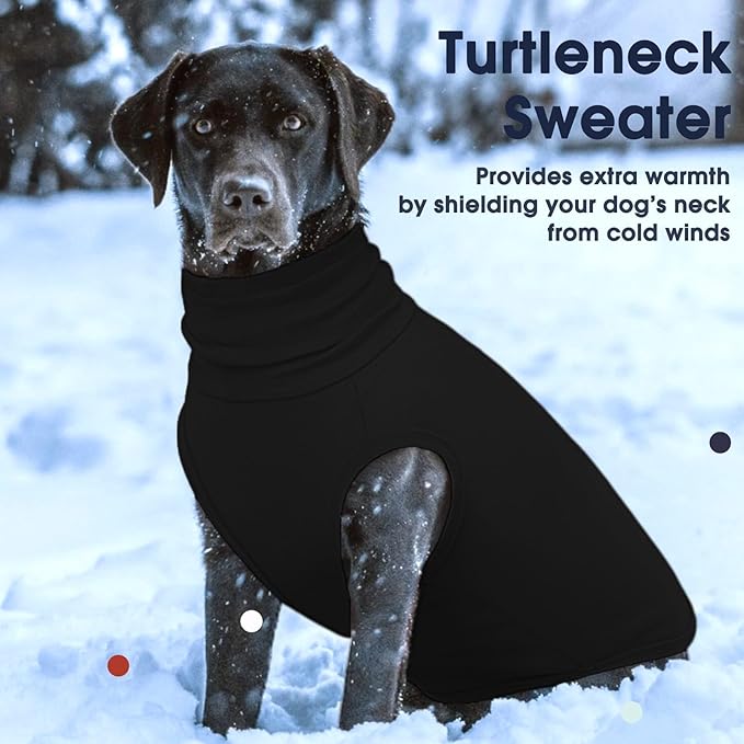 IECOii Dog Fleece Vest Sweater - Stretch Warm Pullover with Turtleneck,Black,Large, Easy On/Off Winter Dog Sweater for Medium Large Dogs Girl Boy, Winter Fall Jumpsuit with High Neck