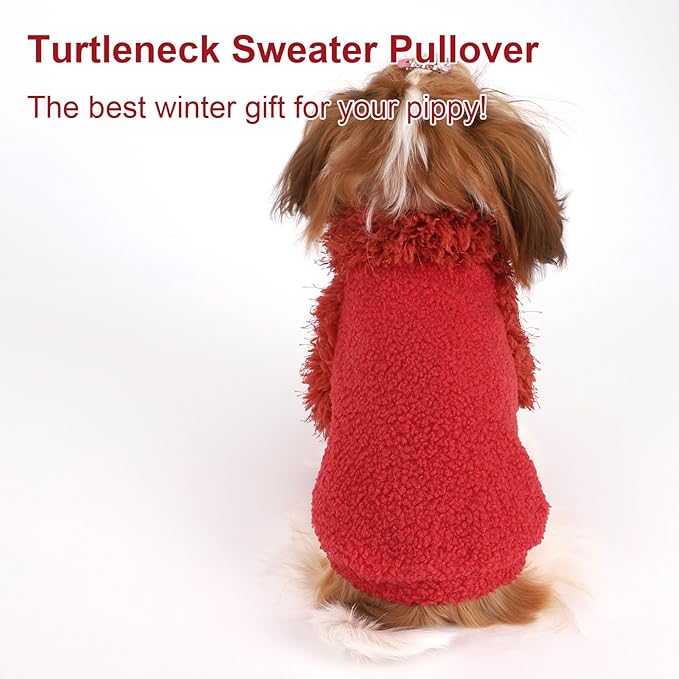 Dog Sweater Turtlenecks Dog Sweaters for Small Dogs Winter Fleece Doggy Clothes Puppy Outfits Cold Warm Pet Sweater Coat Doggie Jacket for Chihuahua Yorkie Teacup Cat Apparel, Red, S