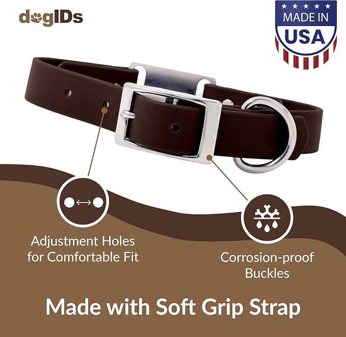 dogIDs Personalized Dog Collar – ScruffTag Custom Waterproof Biothane Dog Collar with Laser-Engraved Name, Durable & Odor-Resistant – USA Made | Brown, 3/4 in x 16 in (Fits Neck Sizes 14-18 in)