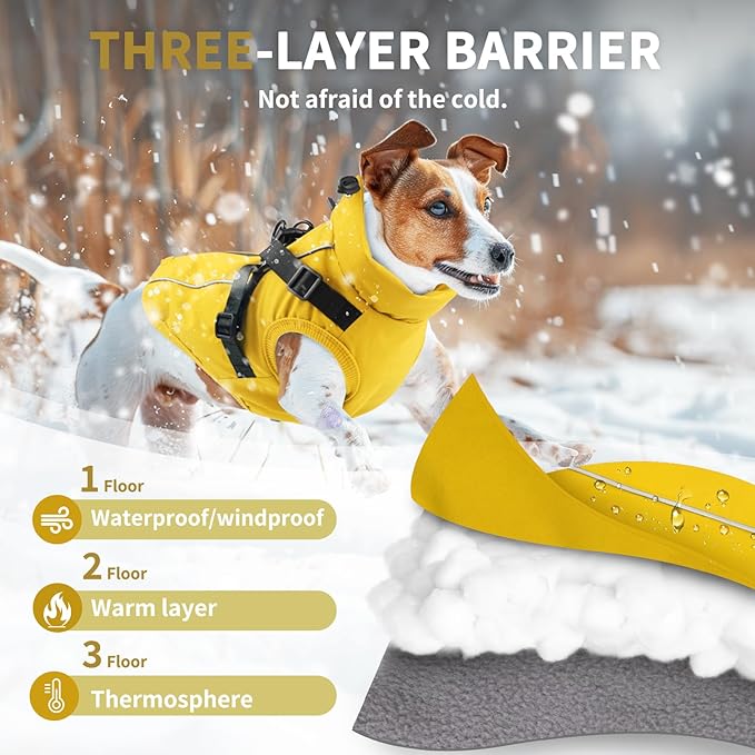 Dog Winter Coat Reflective Water-Resistant Jacket, Fleece Lined Windproof Puppy Coat with Back Zipper & D-Ring, Cold Weather Dog Coats for Small Medium Dogs (S, Orange)