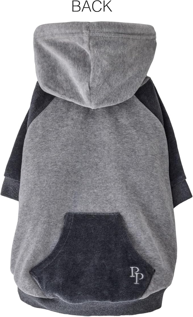 Cooper II Organic Cotton Velour Dog Hoodie Pet Coat for Small, Medium and Large Dogs, Heather Gray Color Block, Medium (20-45 lbs)