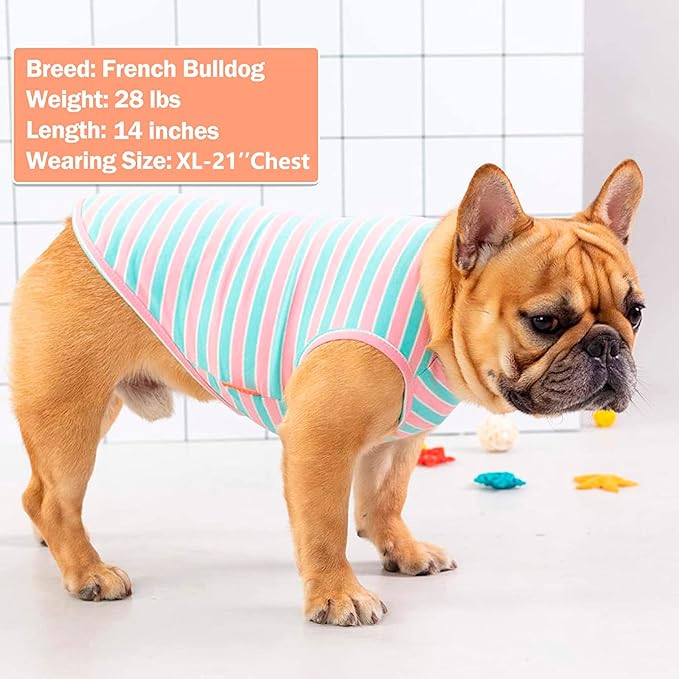KYEESE 2Pack Dog Shirt, Soft Striped Dogs T Shirts, Lightweight Doggie Tank Top Cat Clothes, Sleeveless Dog Shirt for Small Dogs, Stretchy Pet Vest, Pink, Medium