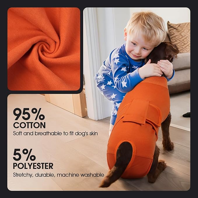 FUAMEY Dog Recovery Suit Male,Dogs Surgery Neuter Suits Puppy Spay Shirts for Female Protect Dog's Skin Anti Licking Abdominal Wounds Doggie Onesie Pet Bodysuit Alternative to Cone Orange XXL