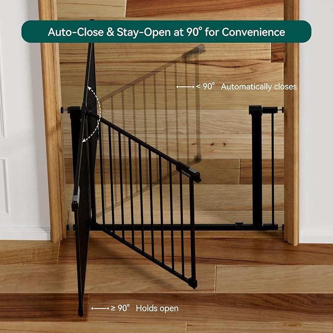 Babelio Baby Gate for Stairs No Drilling, PressGuard, 36-41 in Dog Gate | Pressure/Wall Mount, Dual Lock with Indicator, Auto Close, Heavy Duty, Easy Install for Doorways, Kitchens, Hallway, Black