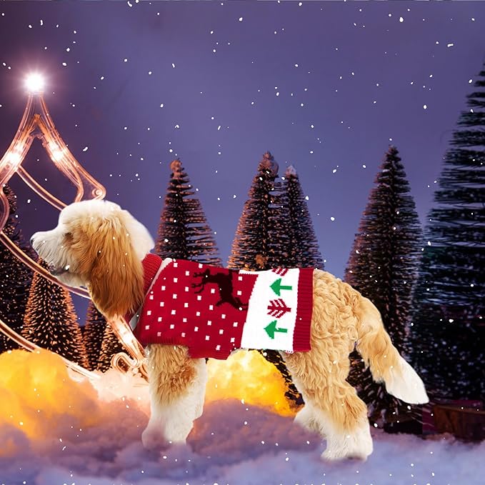 TONY HOBY Dog Christmas Sweater Knitted Warm Dog Sweatshirt, Puppy Cold Weather Pullover Classic Knitwear, Thick Warm Winter Pet Clothes, Doggy Winter Coat Small Doggie Sweater (XL, Red)