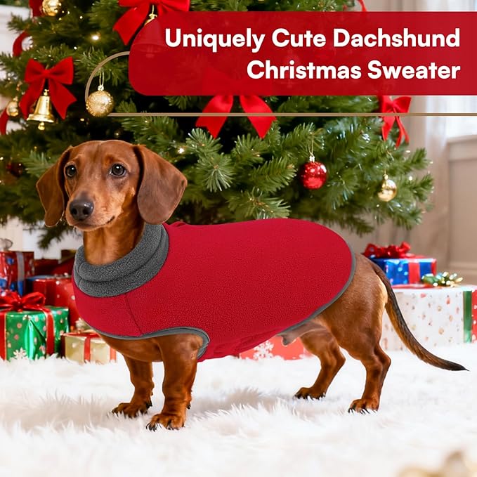 Queenmore Dog Sweater,Soft Fleece Vest Pullover Dogs Jacket with Elastic Stretchable,Warm Winter Dog Coats Cold Weather Doggy Dachshund Sweaters for Small Dogs Cats Boy or Girl (Red, XL)