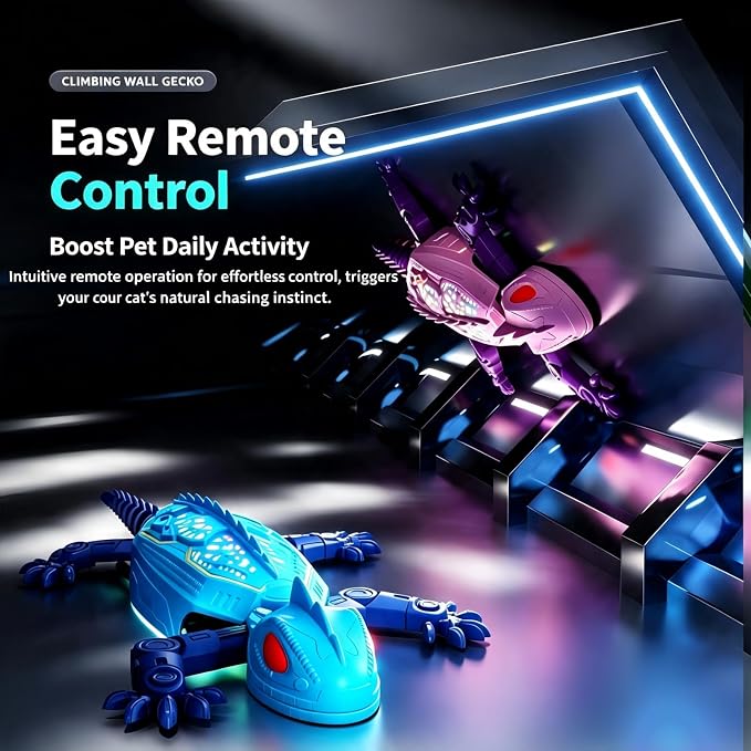 Remote Control Lizard Cat Toy,Remote Control Rechargeable Wall Climbing Gecko Toy, Wall Crawling Lizard Interactive Pet Play Accessory, Fun Prank Entertainment Toy for Cats and Dogs (Blue)