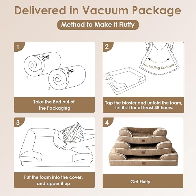 EHEYCIGA Orthopedic Dog Beds for Large Dogs, Waterproof Memory Foam Large Dog Bed with Sides, Non-Slip Bottom and Egg-Crate Foam Pet Couch Bed with Washable Removable Cover, Camel