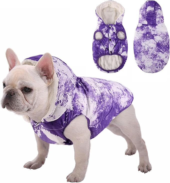 SAWMONG Fleece Hoodie, Windproof Waterproof Dog Coat with Fleece & Cotton Lining, Warm Jacket for Cold Weather Vest for Large Dogs